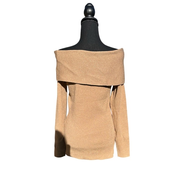 NWT Women’s Tan shimmer off the shoulder option cardigan sweater by INC Size L - Picture 3 of 5
